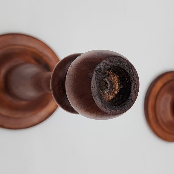 Vintage Wooden Candlestick Holder Large Smooth Design Pair Set of 2 12" - Picture 12 of 12
